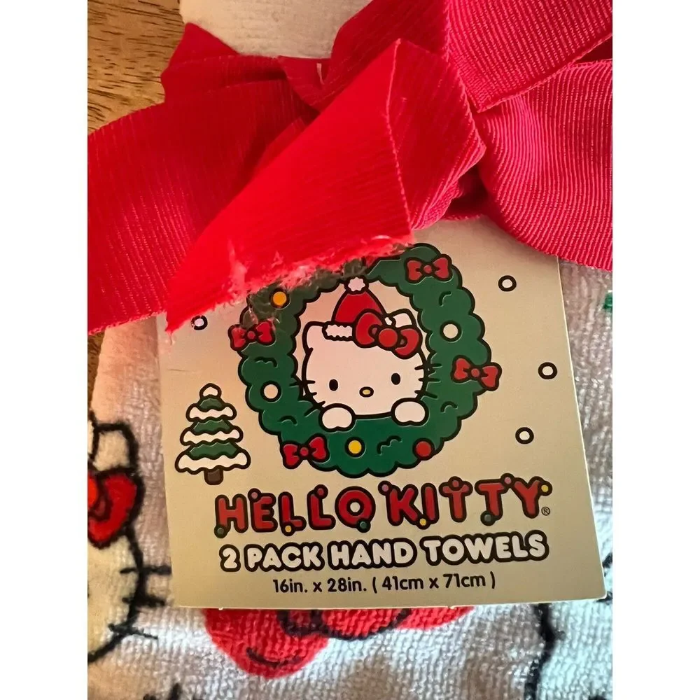 Hello Kitty Christmas Holiday‎ Hand Towels 2-Pack White Red Festive Design 16x28